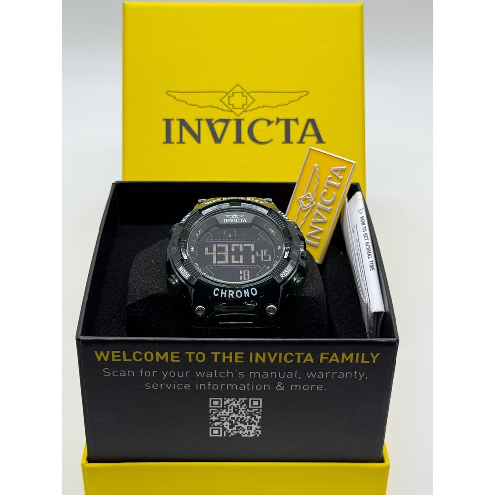 Invicta Racing 49042 Digital Chronograph Black Green Resin Watch 100M New in Box